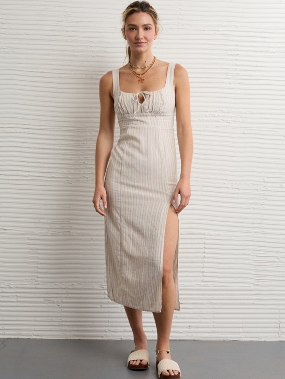 NWT AE Catie Corset Column Dress in Khaki